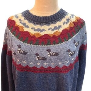 Bellfield Men XL Sweater Blue Fair Isle Duck Design Knitwear Britain Grandpacore